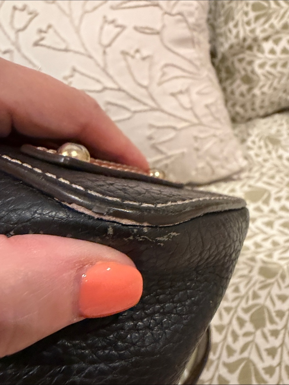 Dooney & Bourke Black Leather Tote with Brown Trim & Handles - Picture 6 of 16